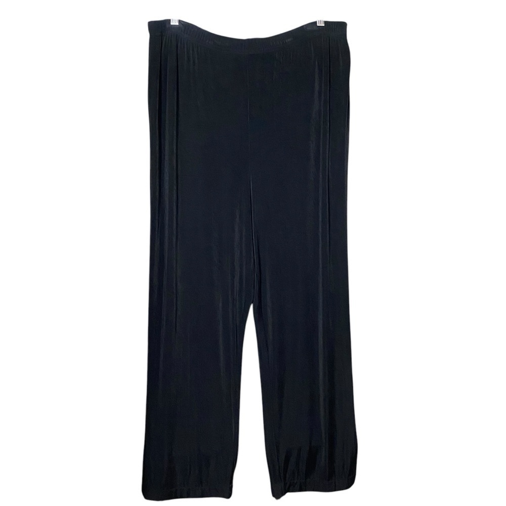 HW New York Black Slinky Knit Wide Leg Pants Large High Rise Pull On Minimalist